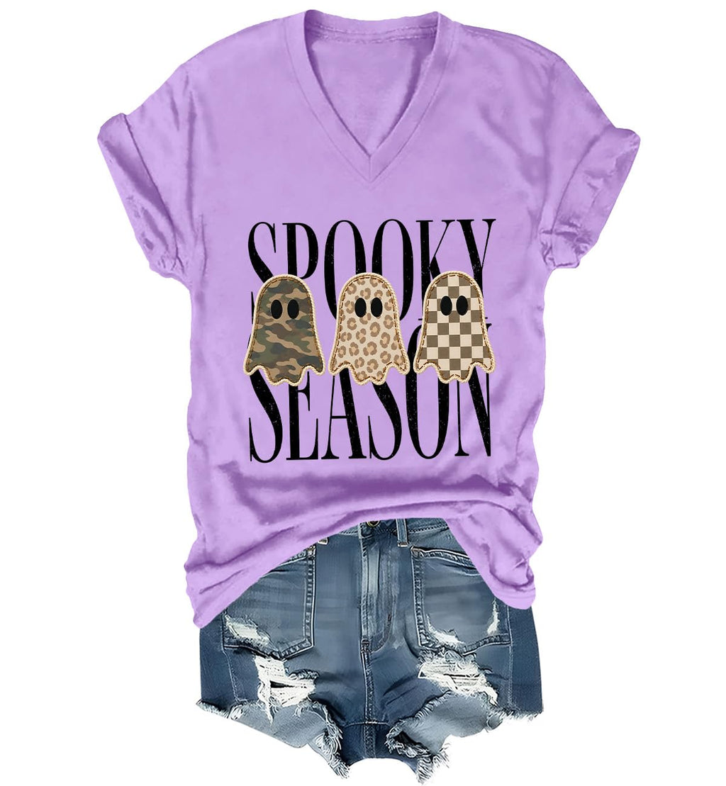 Spooky Season Ghosts T-Shirt Halloween Leopard Camo Checkered Ghost Shirts