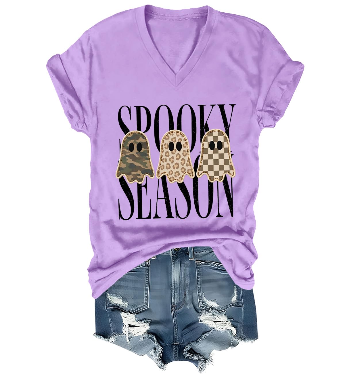 Spooky Season Ghosts T-Shirt Halloween Leopard Camo Checkered Ghost Shirts