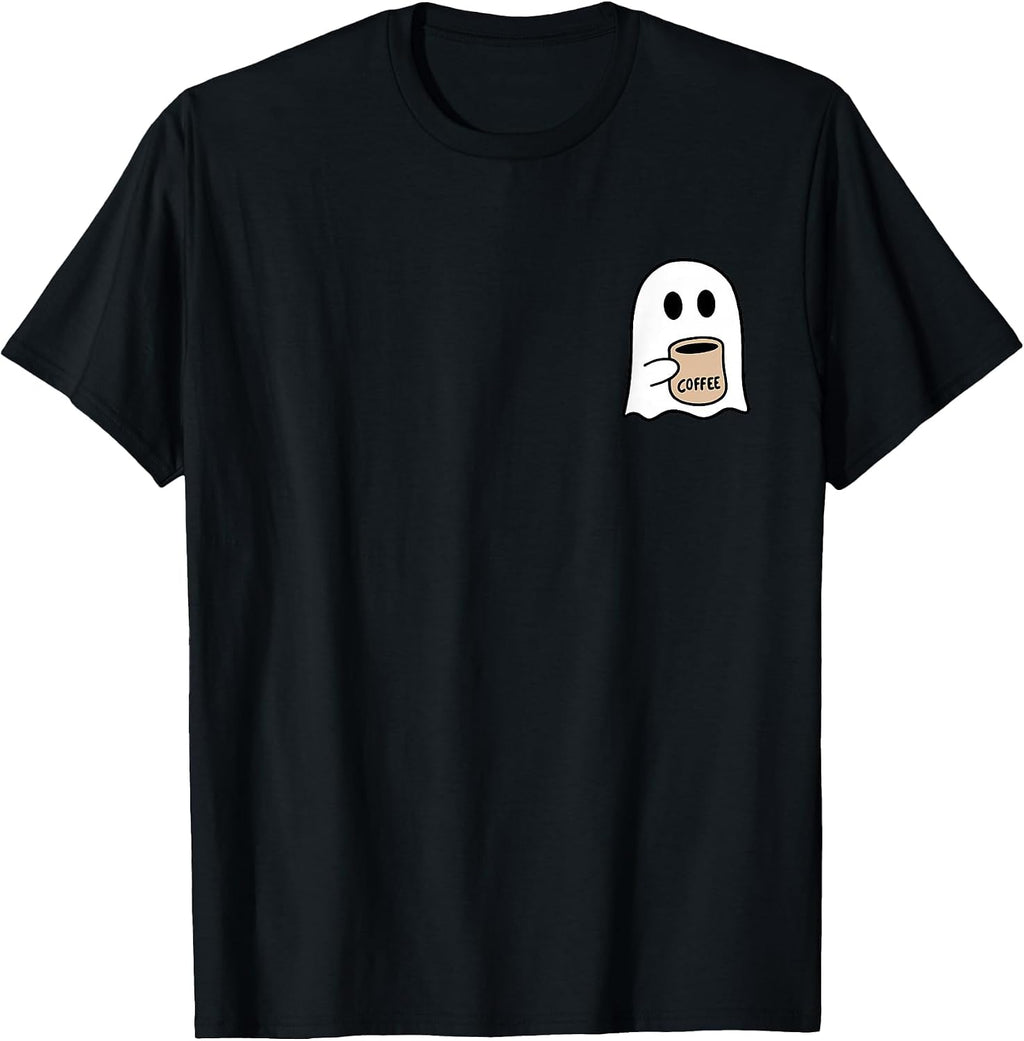 Ghost Drinking Coffee Funny Halloween Costume Coffee Lover T-Shirt