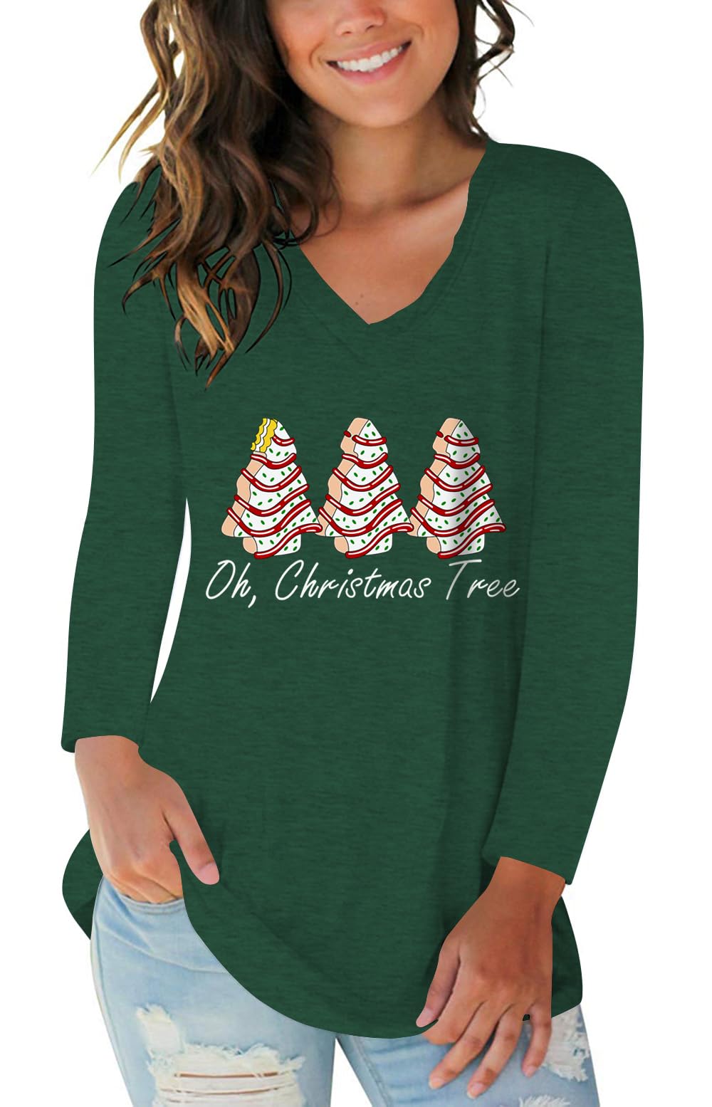 Tobrief Women's Long Sleeve V-Neck Shirts Fall Graphic Tees Casual T-Shirt
