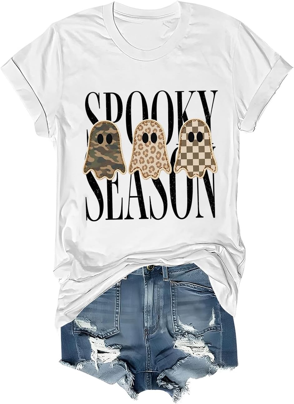 Spooky Season Ghosts T-Shirt Halloween Leopard Camo Checkered Ghost Shirts