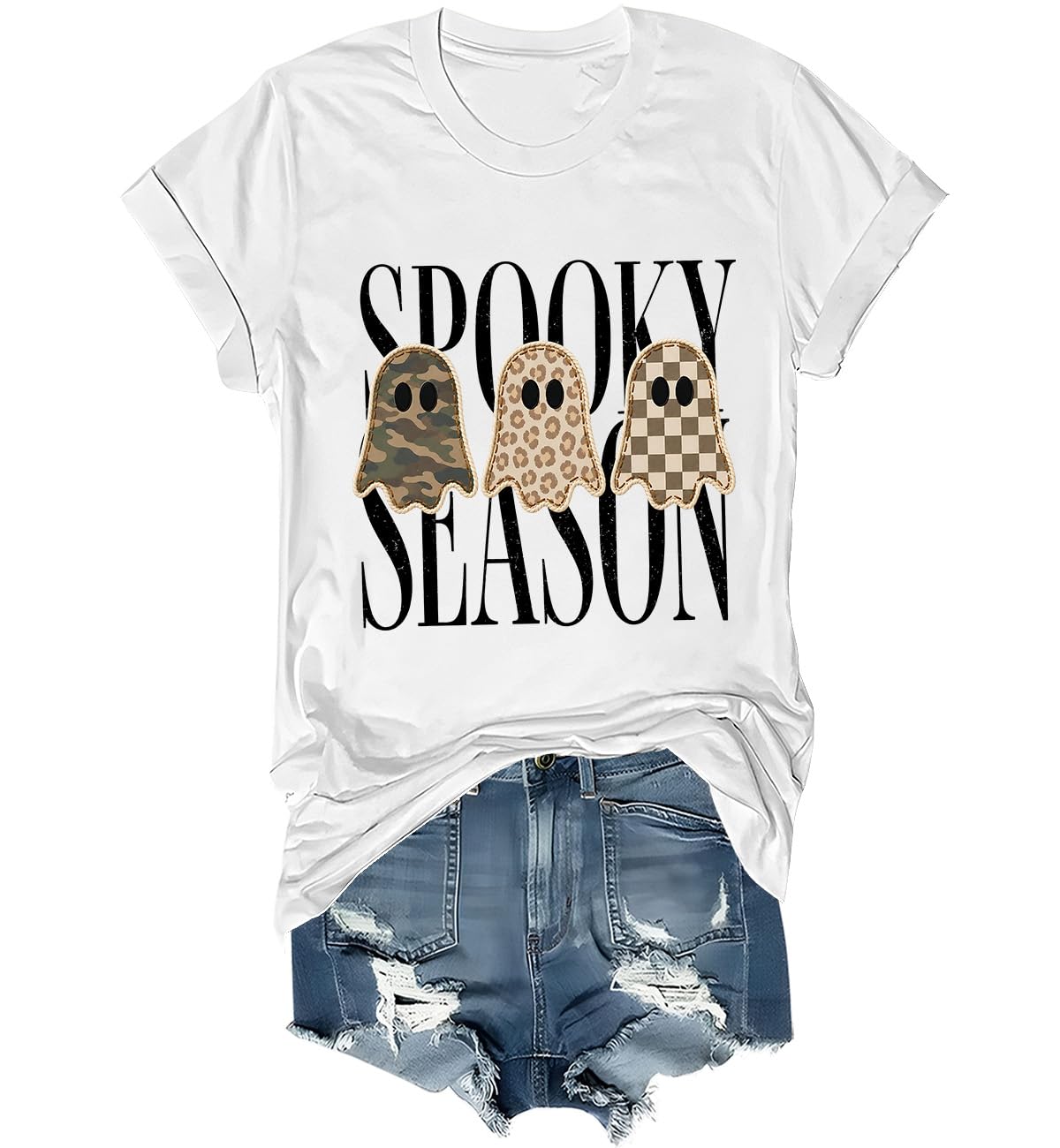Spooky Season Ghosts T-Shirt Halloween Leopard Camo Checkered Ghost Shirts