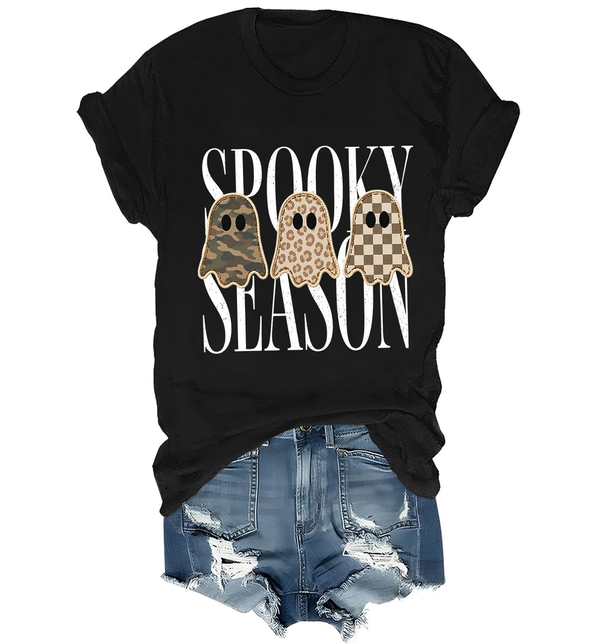 Spooky Season Ghosts T-Shirt Halloween Leopard Camo Checkered Ghost Shirts