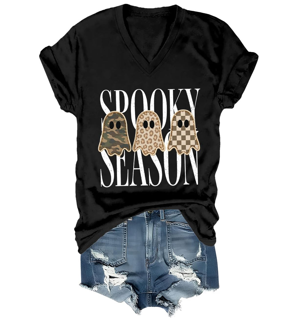 Spooky Season Ghosts T-Shirt Halloween Leopard Camo Checkered Ghost Shirts