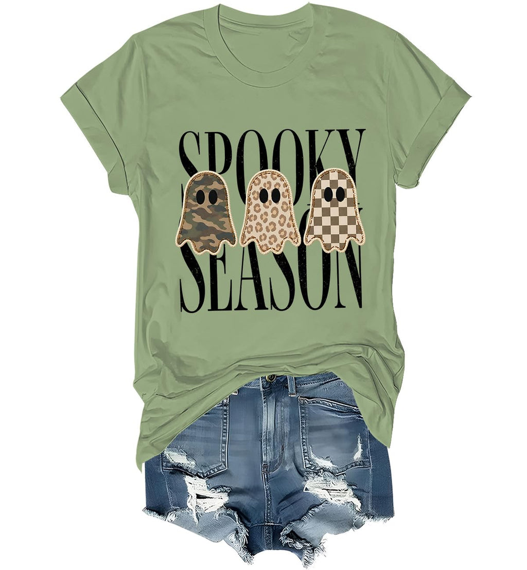 Spooky Season Ghosts T-Shirt Halloween Leopard Camo Checkered Ghost Shirts