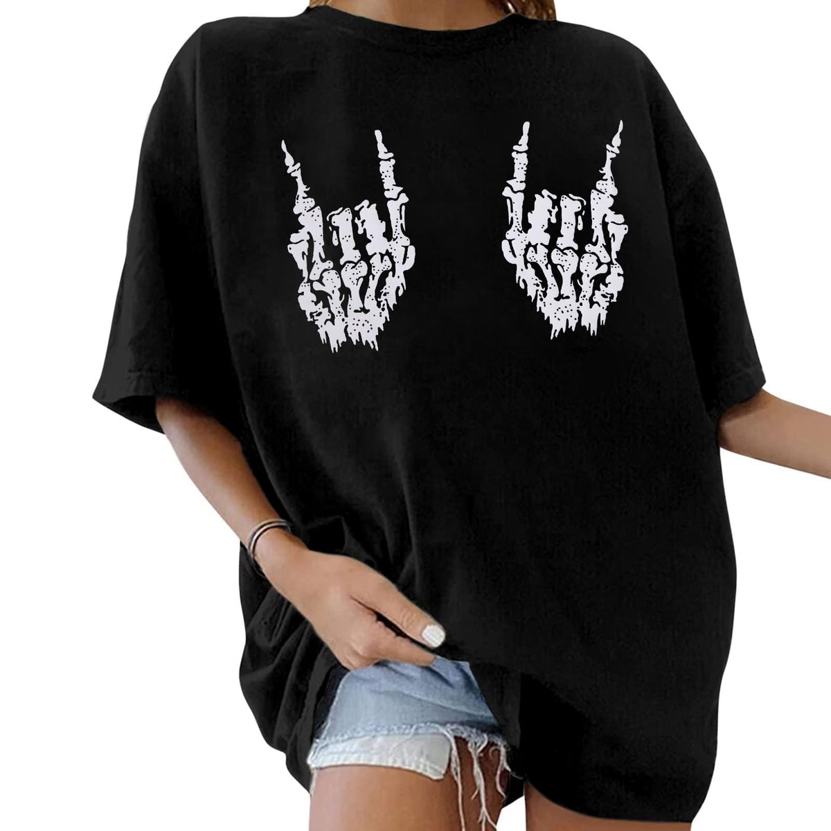 Womens Halloween Ghost Shirt: Skeleton Hand Tshirt Funny Spooky Season Tees