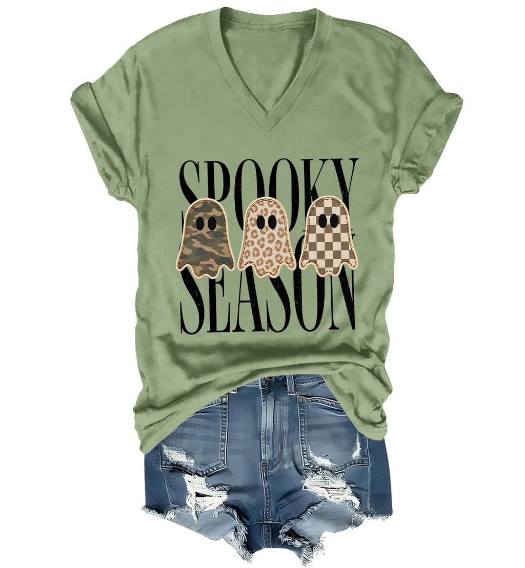 Spooky Season Ghosts T-Shirt Halloween Leopard Camo Checkered Ghost Shirts