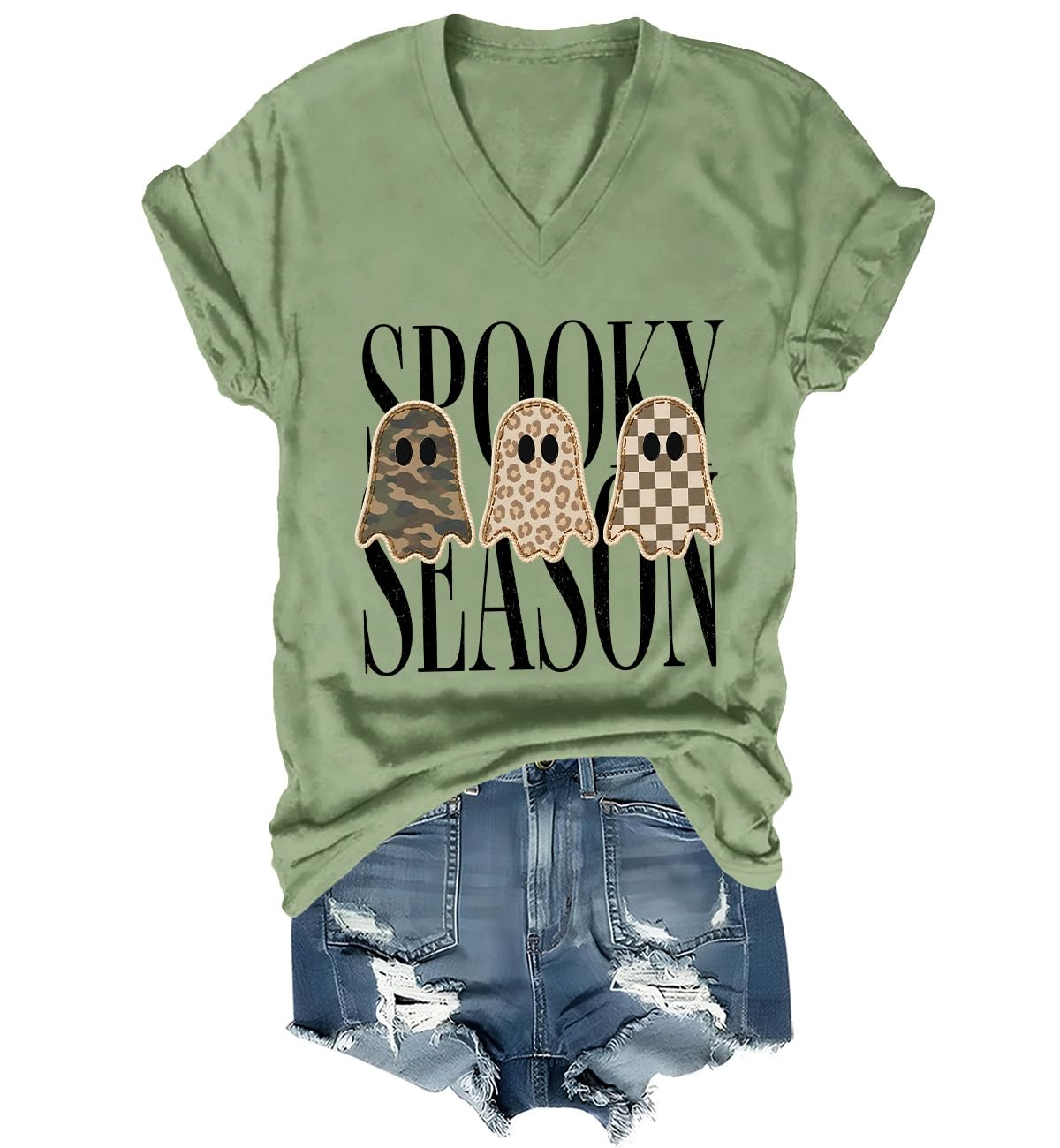 Spooky Season Ghosts T-Shirt Halloween Leopard Camo Checkered Ghost Shirts