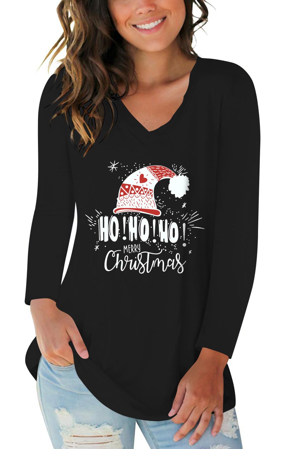 Tobrief Women's Long Sleeve V-Neck Shirts Fall Graphic Tees Casual T-Shirt