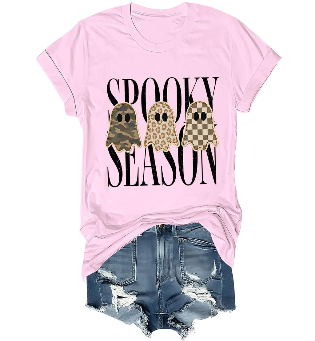 Spooky Season Ghosts T-Shirt Halloween Leopard Camo Checkered Ghost Shirts