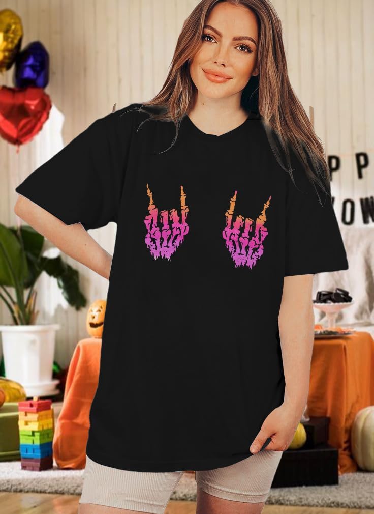 Womens Halloween Ghost Shirt: Skeleton Hand Tshirt Funny Spooky Season Tees