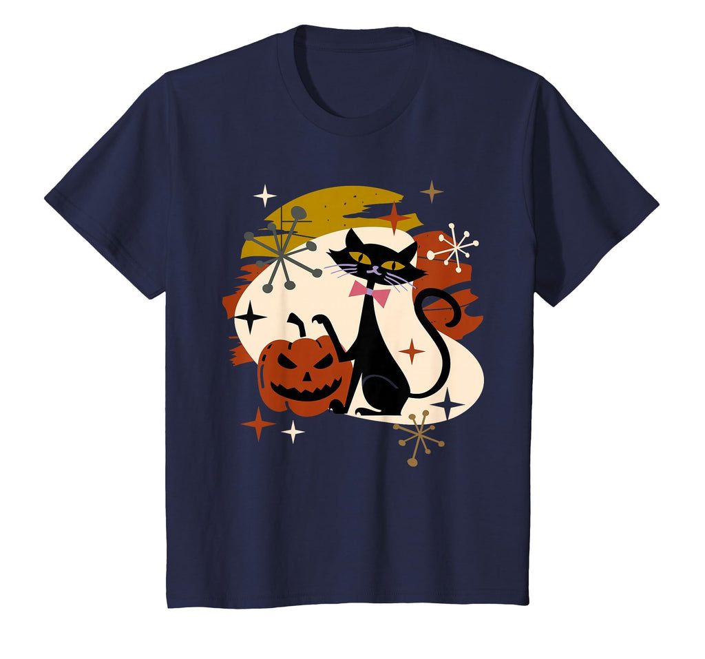 Black Cat and Pumpkin Atomic Retro Halloween T-Shirt