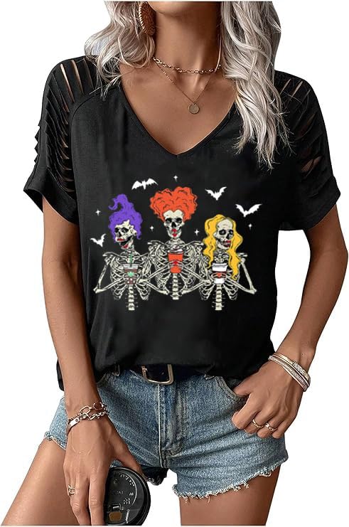 Womens Fall Halloween Thanksgiving V Neck Shirt Vintage Short Sleeve Western Shirts Cut Out Cold Shoulder T Shirts