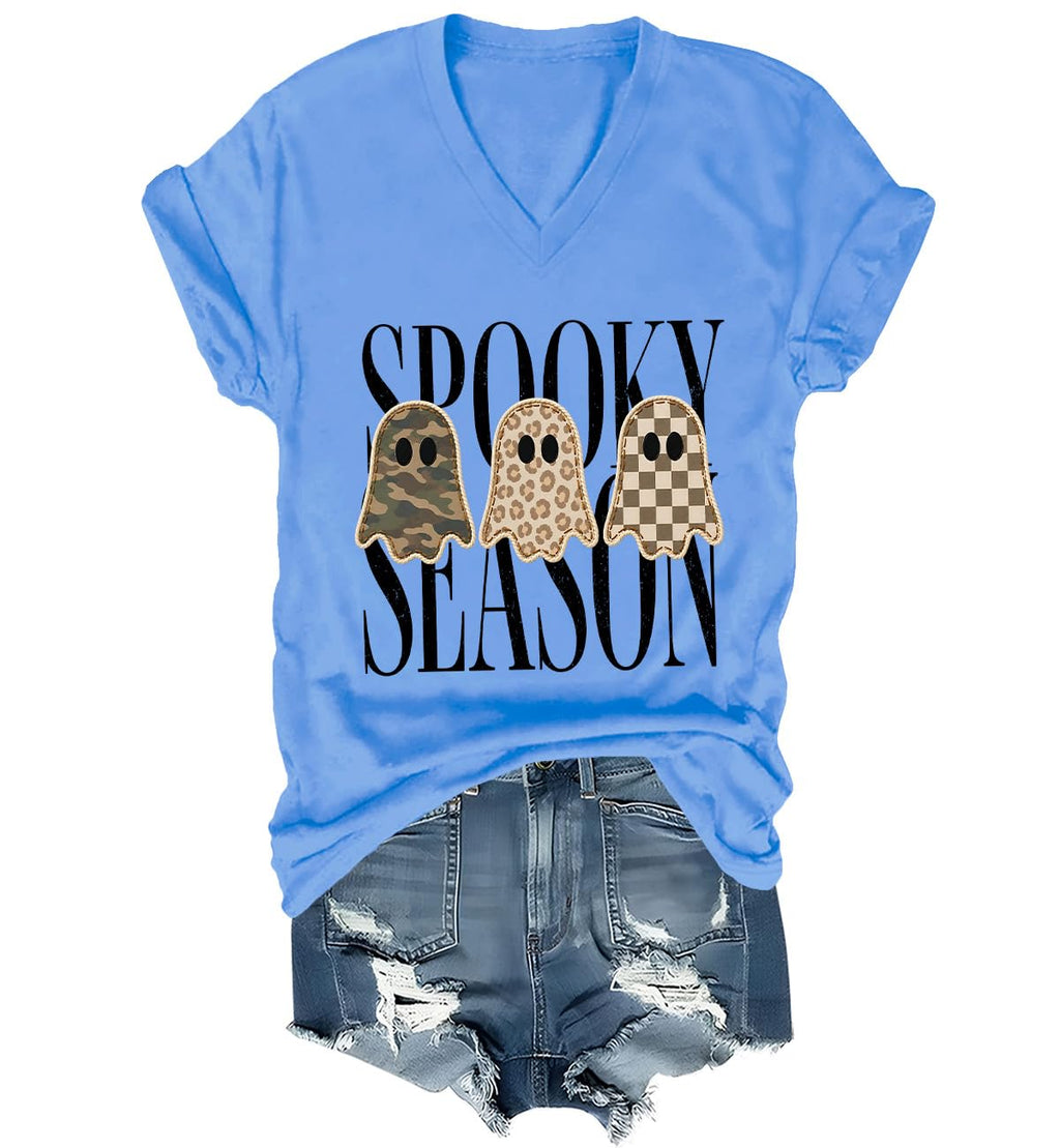 Spooky Season Ghosts T-Shirt Halloween Leopard Camo Checkered Ghost Shirts
