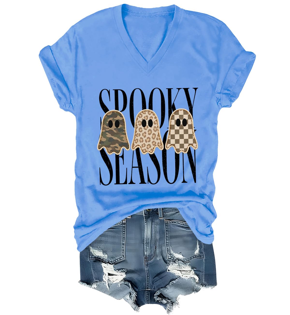 Spooky Season Ghosts T-Shirt Halloween Leopard Camo Checkered Ghost Shirts