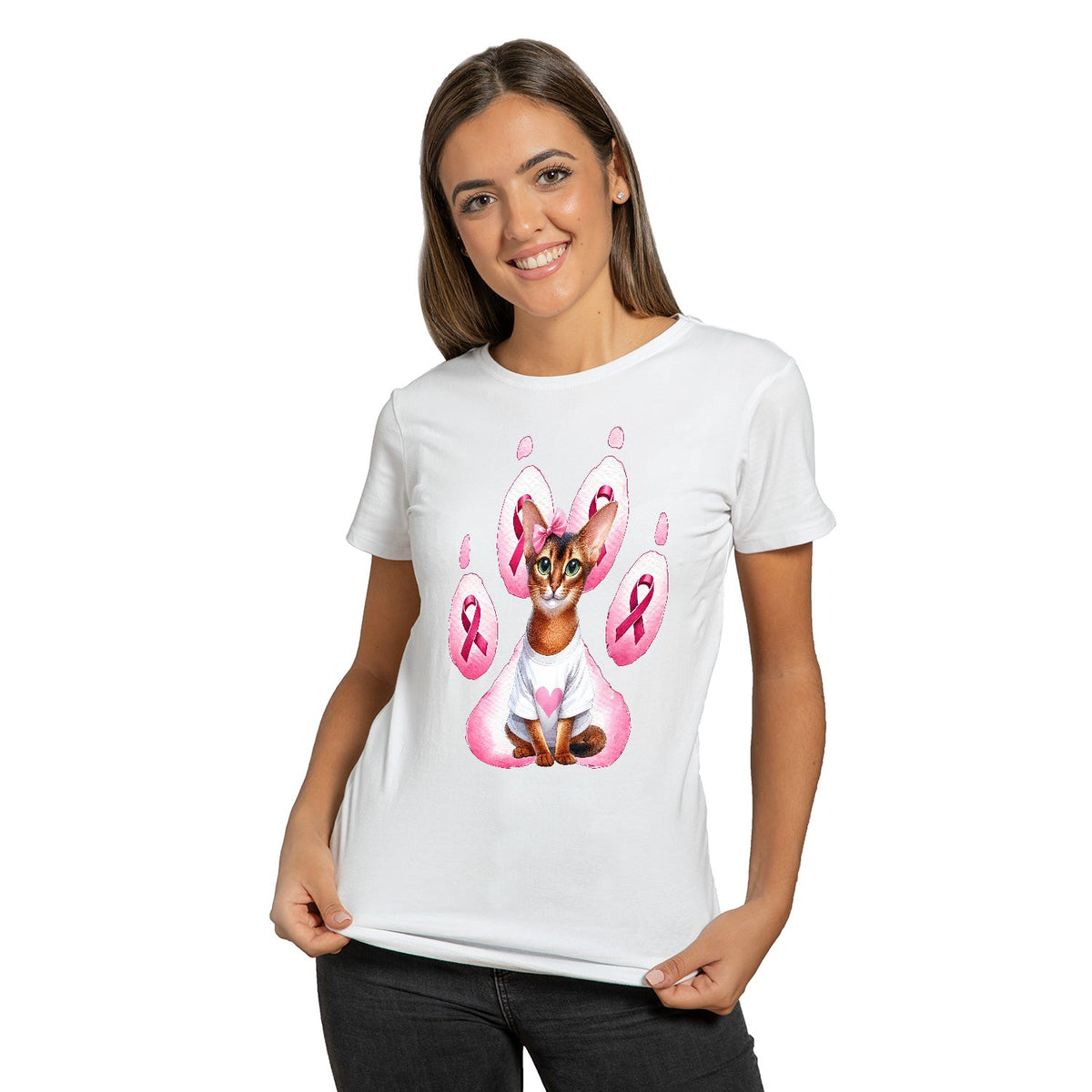 Faith Love Hope Abyssinian Breast Cancer Awareness Survivor Shirt T-shirt Unisex Merch Cat Lover Kitten Owner Gifts - 02017