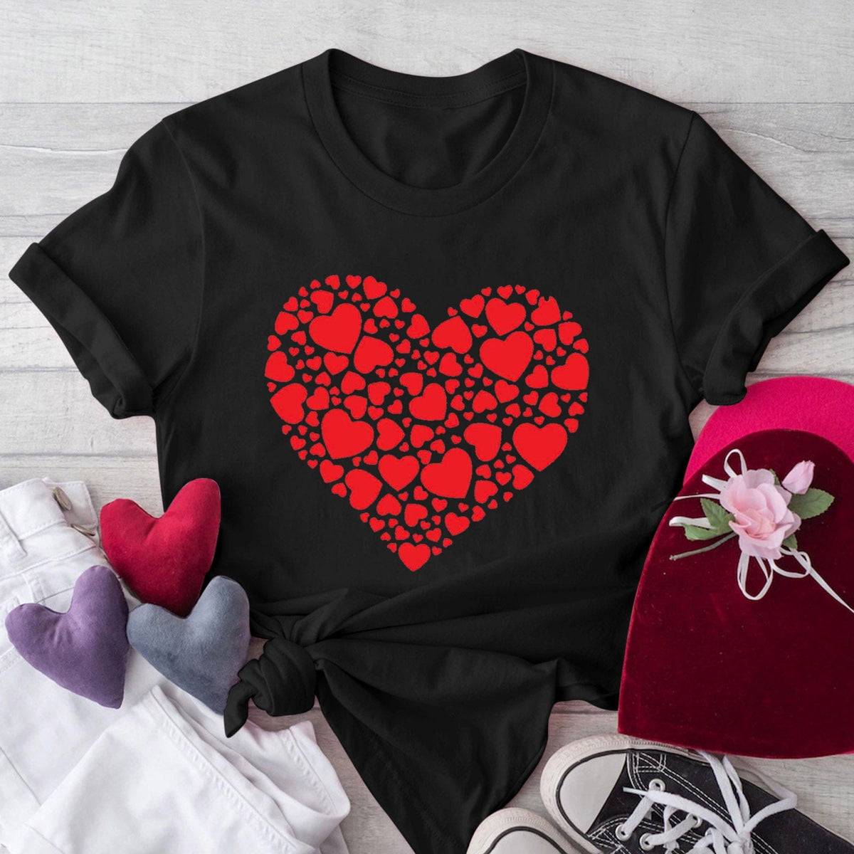 Posijego Valentine's Day Shirt for Women Heart Printed Graphic Tees Summer Short Sleeve Casual Tops