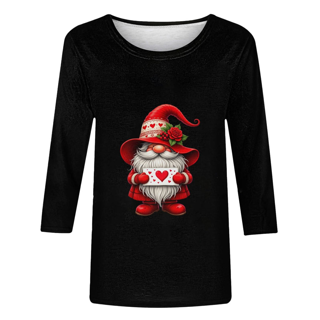 NTACZA 3/4 Sleeve Tops for Women Valentine's Day Graphic Black Pullover Tees Active Pullover Funny Shirts for Women 5X
