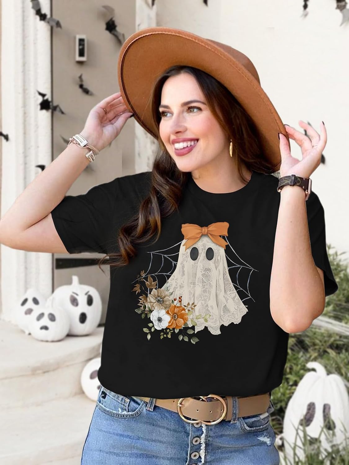Halloween Shirt for Women Ghost Costume Spooky Season Tee Tops