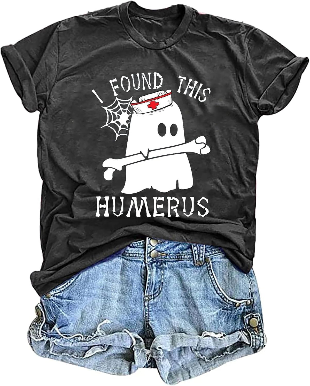 LAZYCHILD Halloween Nurse Shirts Women I Found This Humerus Ghost T Shirt