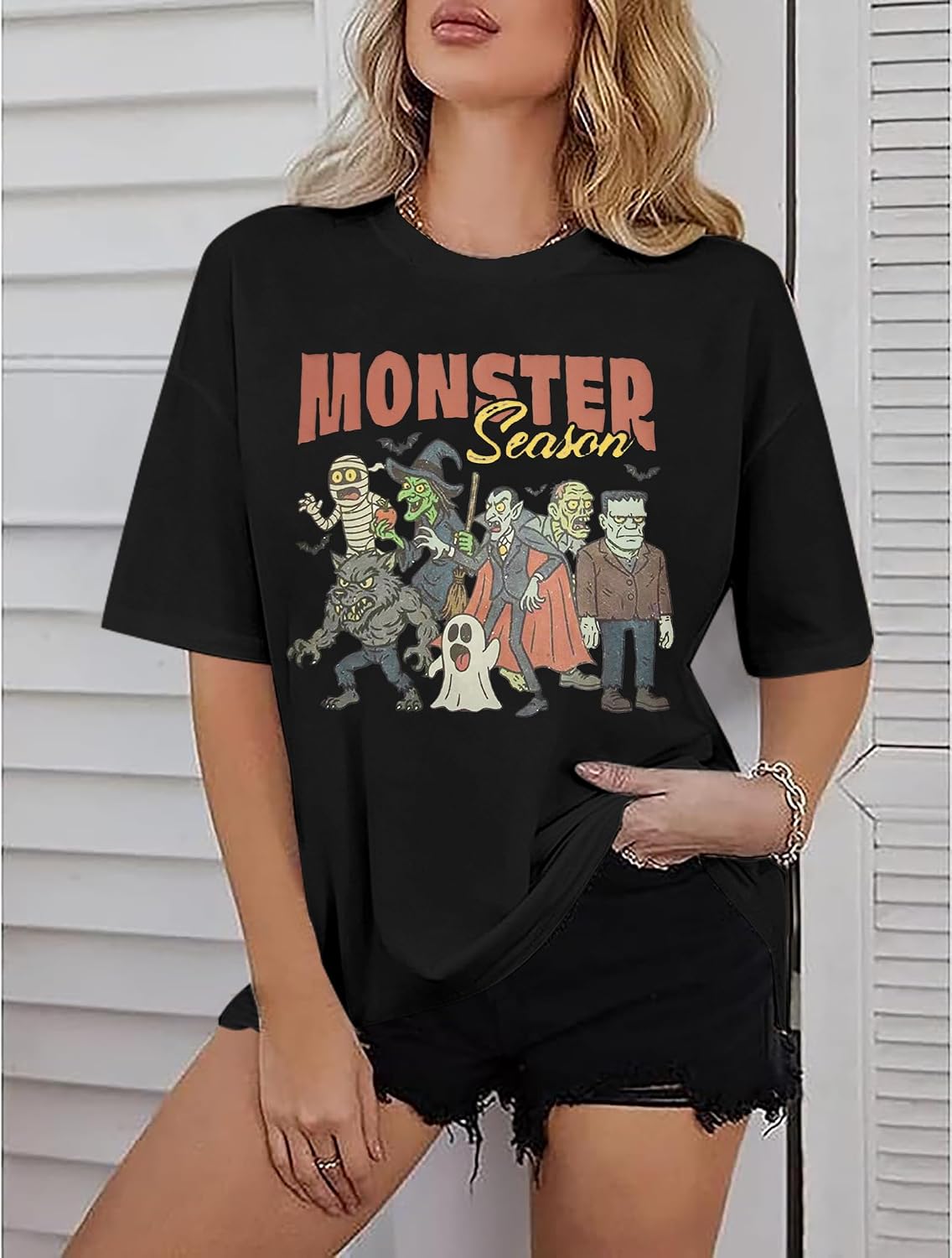 Vintage Halloween Shirt Women Oversized Spooky Shirts Monster Ghost Tee Top
