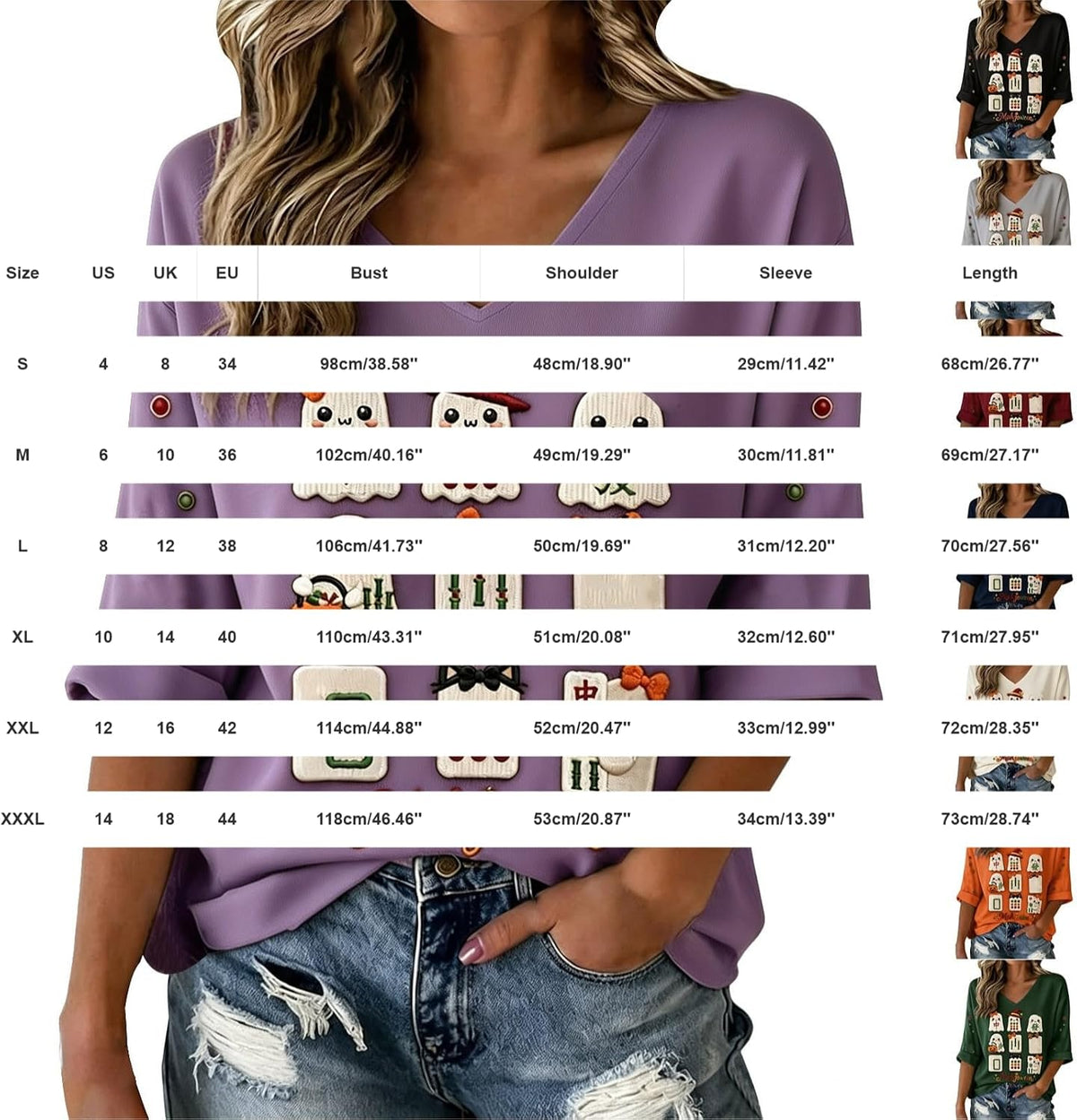 Halloween Shirts for Women V Neck Mahjong Tshirts Cute Pumpkin Graphic Tops