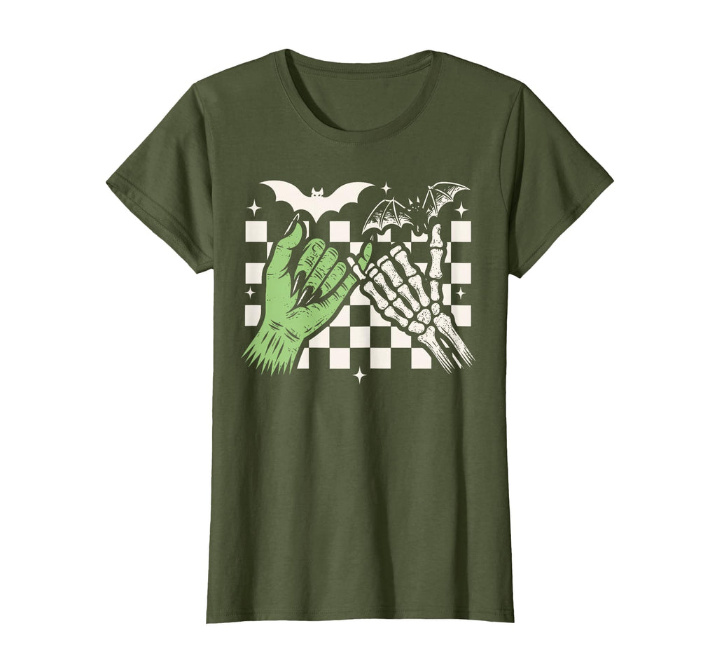 Spooky Season Halloween Vibes Pinky Promise Skeleton Bat T-Shirt