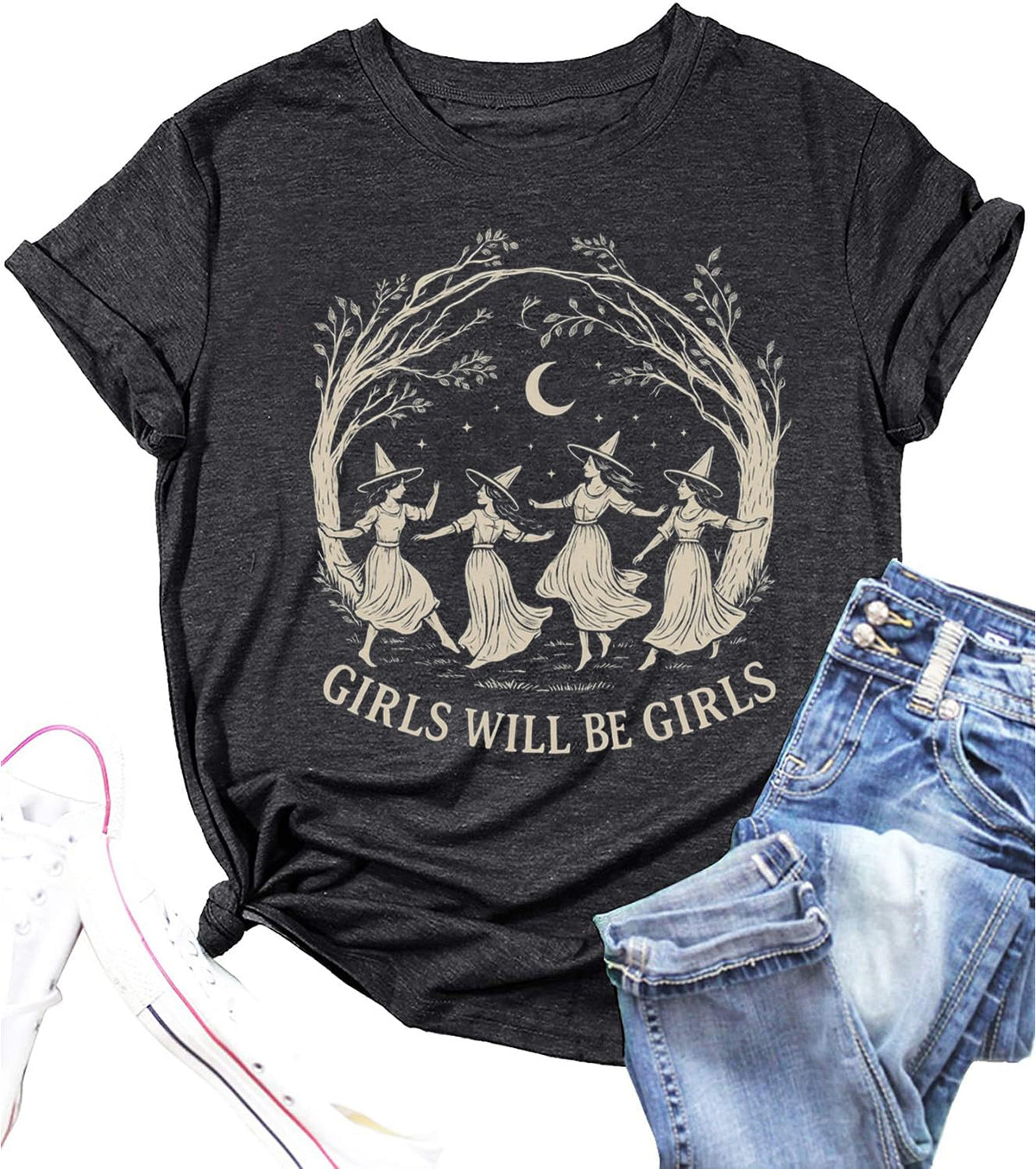 Halloween Shirt for Women Vintage Graphic Witchy Tees Fall Holiday Tops