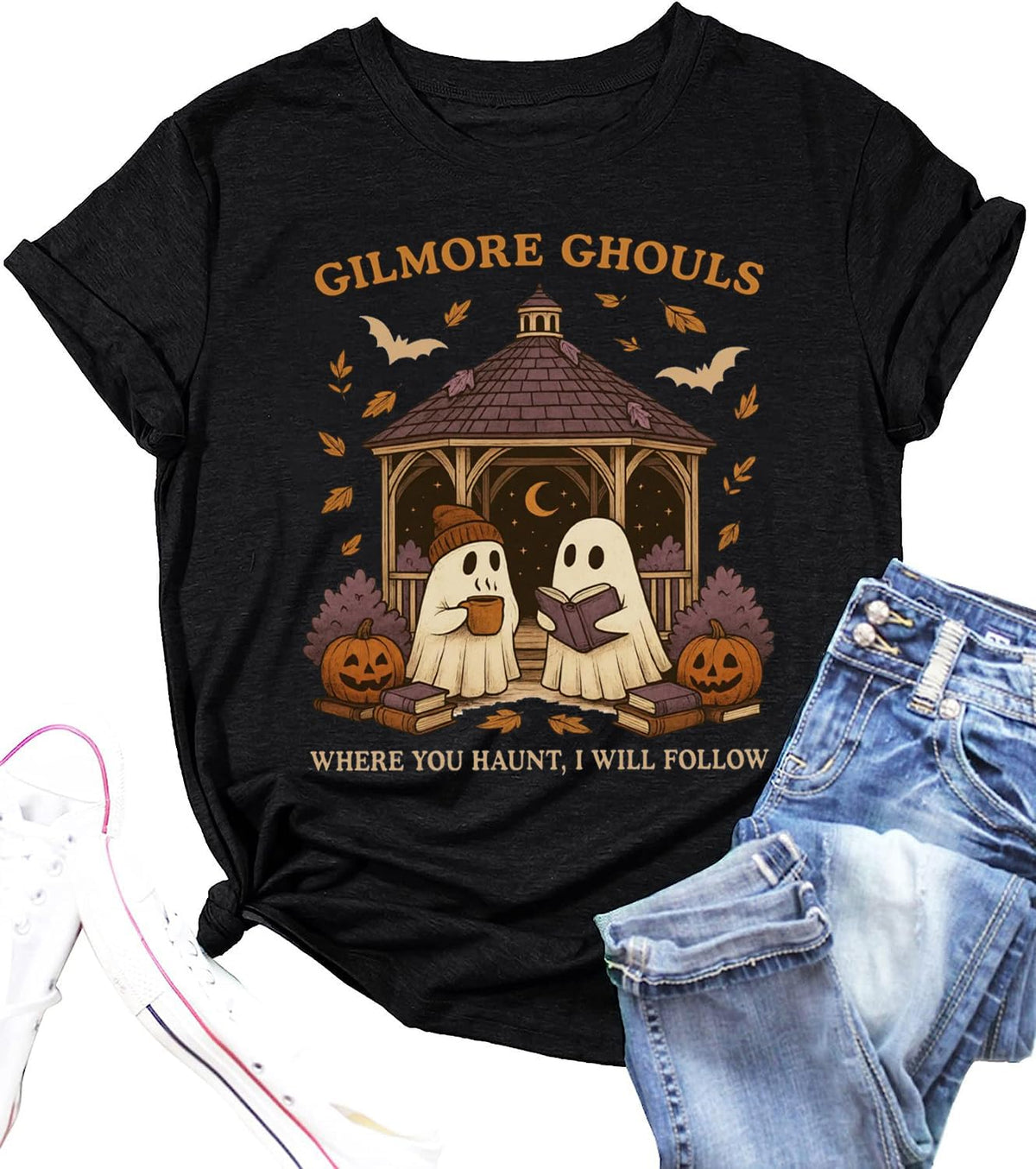 Halloween Shirt for Women Vintage Graphic Witchy Tees Fall Holiday Tops