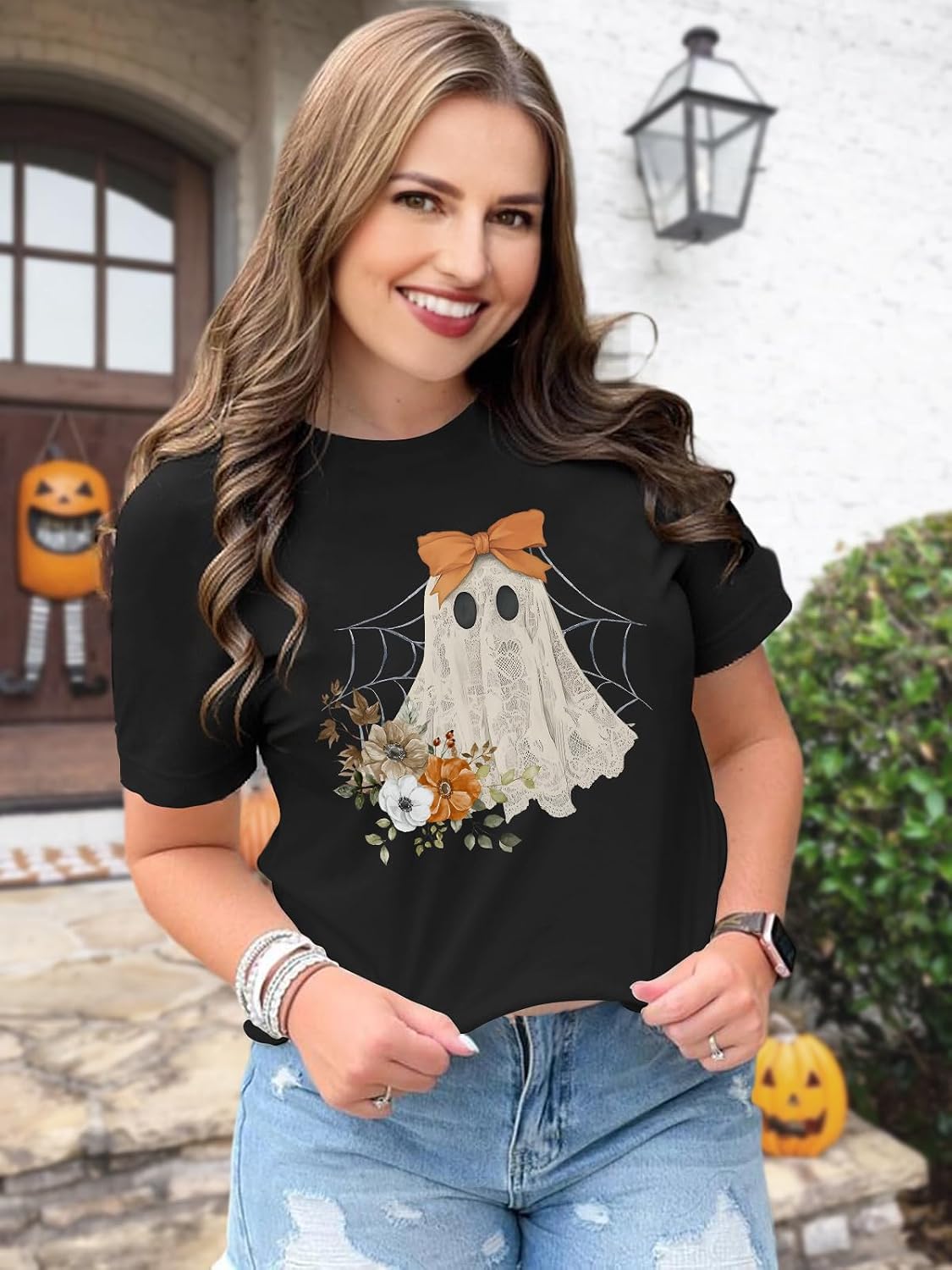 Halloween Shirt for Women Ghost Costume Spooky Season Tee Tops
