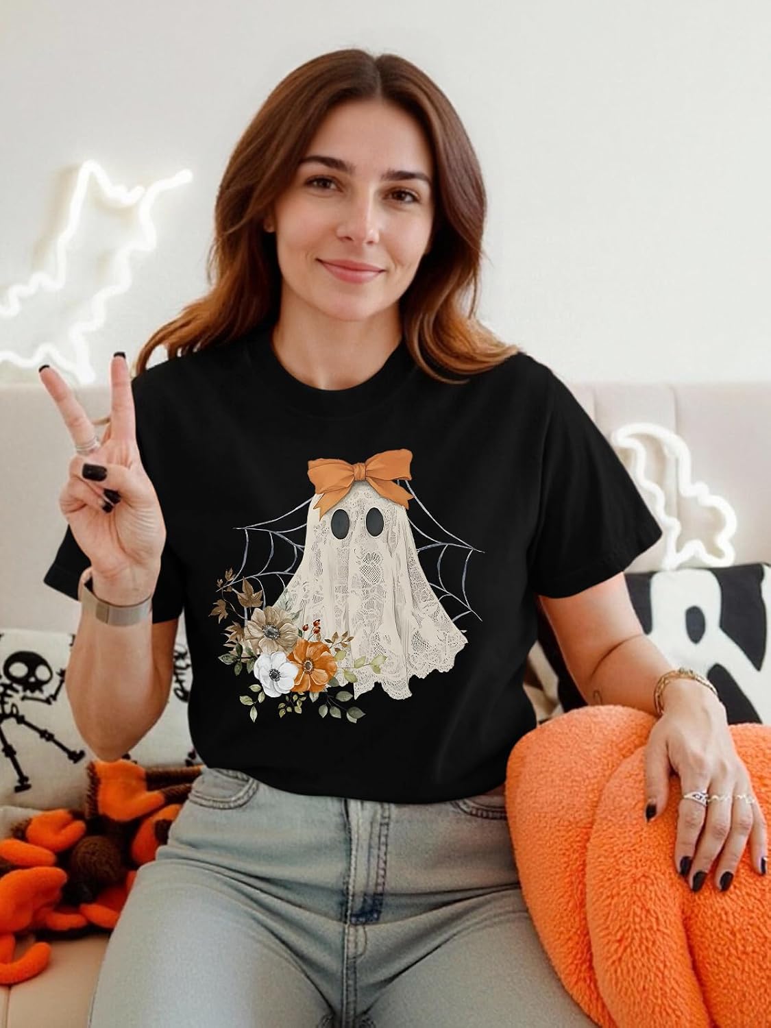 Halloween Shirt for Women Ghost Costume Spooky Season Tee Tops