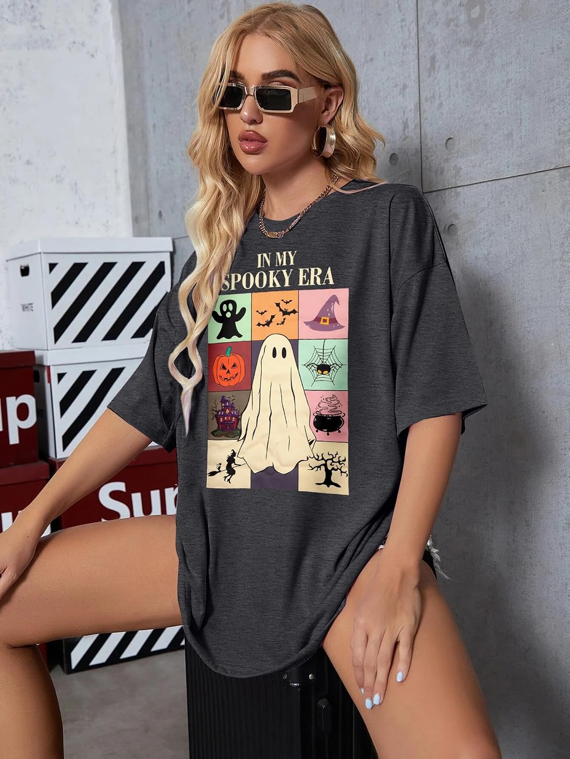 Womens Halloween Ghost Shirt: Skeleton Hand Tshirt Funny Spooky Season Tees