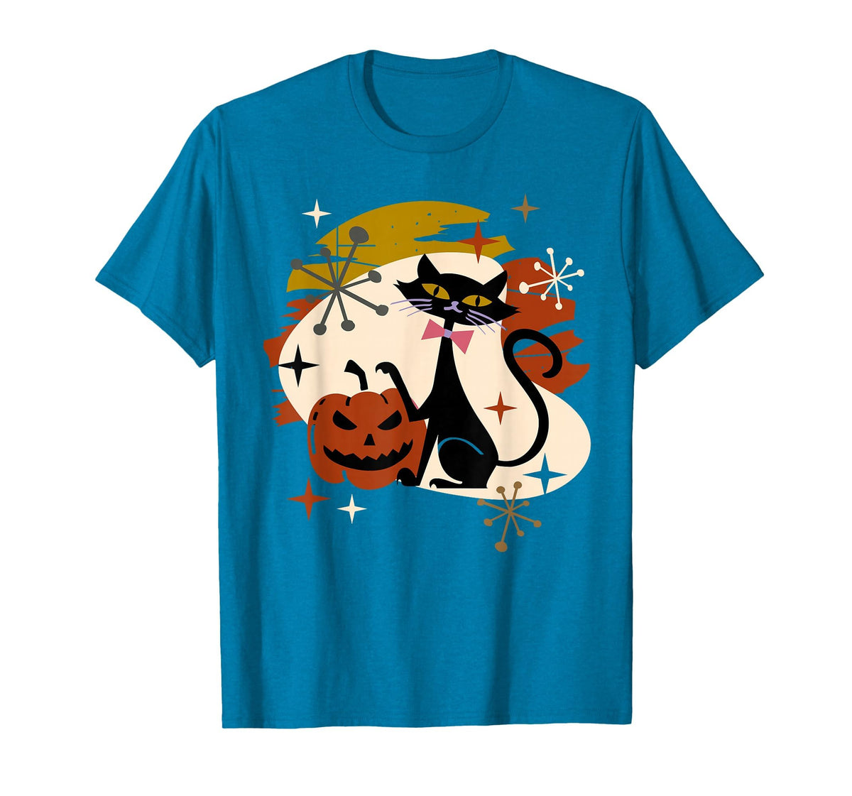 Black Cat and Pumpkin Atomic Retro Halloween T-Shirt