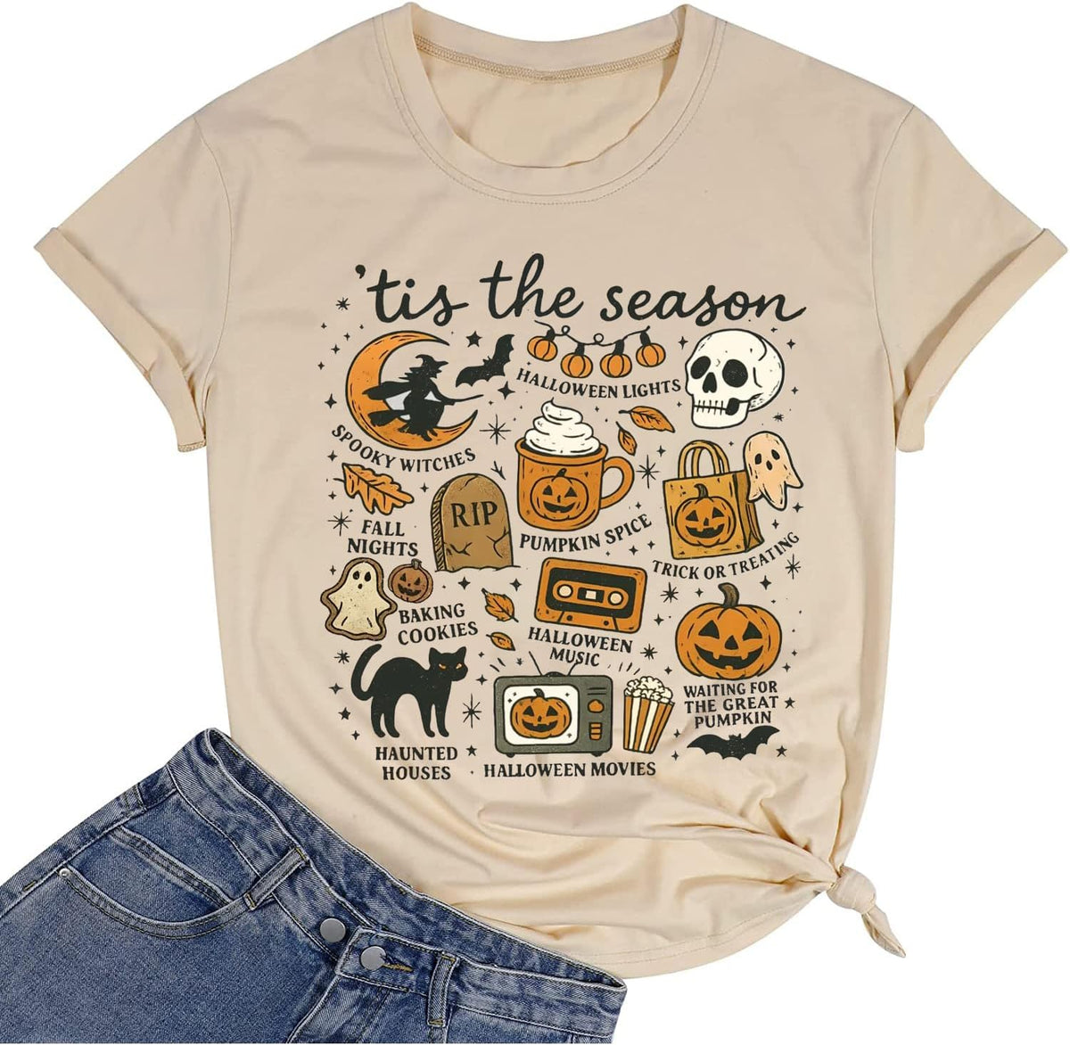 Halloween Shirt for Women Vintage Graphic Witchy Tees Fall Holiday Tops
