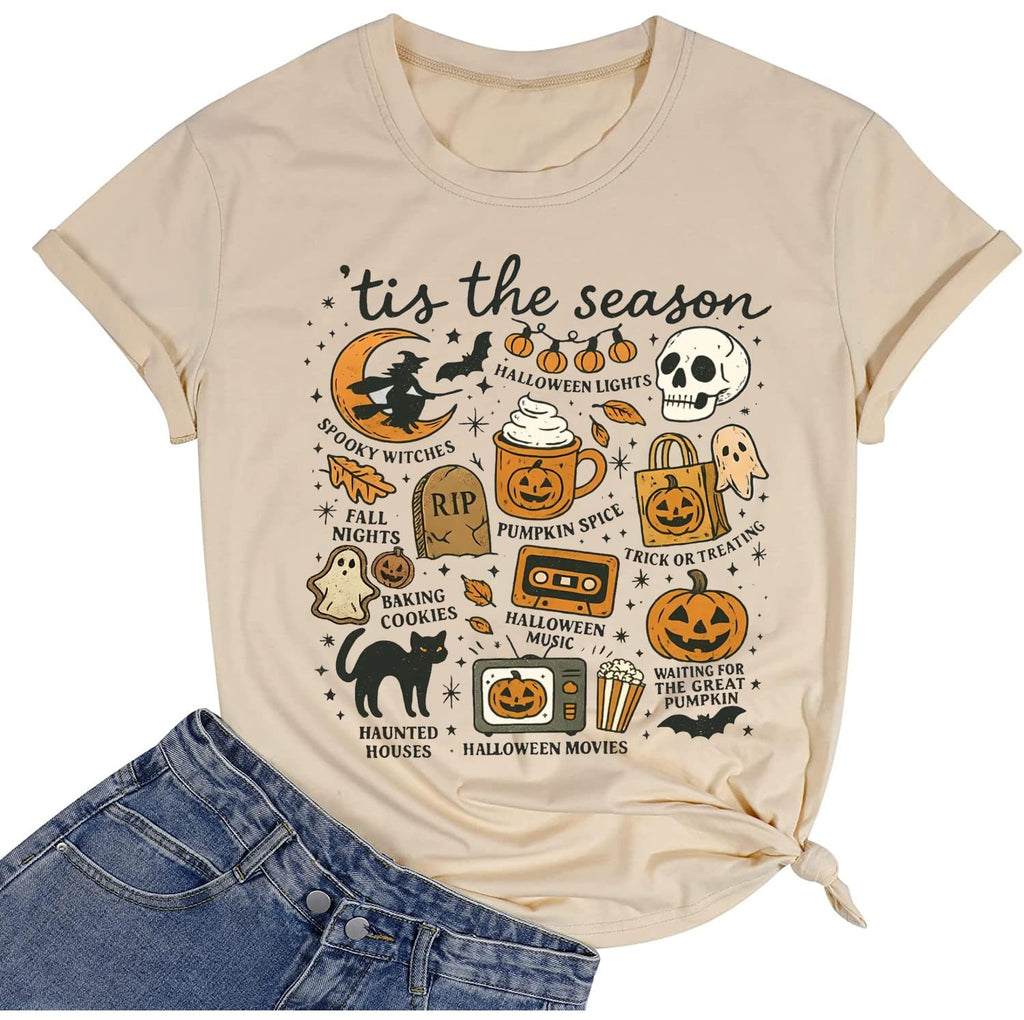 Halloween Shirt for Women Vintage Graphic Witchy Tees Fall Holiday Tops