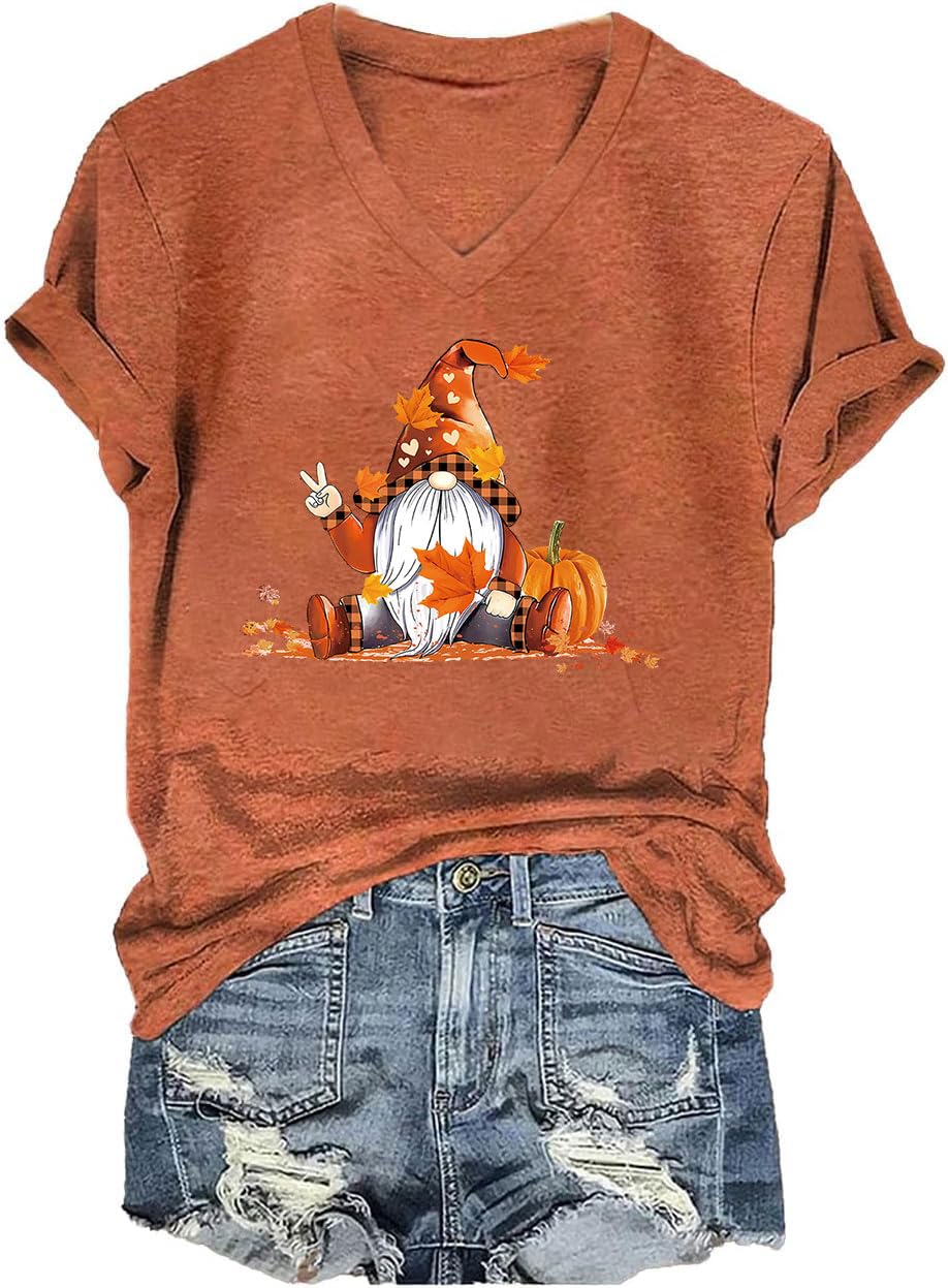 Fall V Neck T-Shirts Women Halloween Graphic Shirts Cute Pumpkin Ghost Tees Funny Holiday Family Short Sleeves Tops