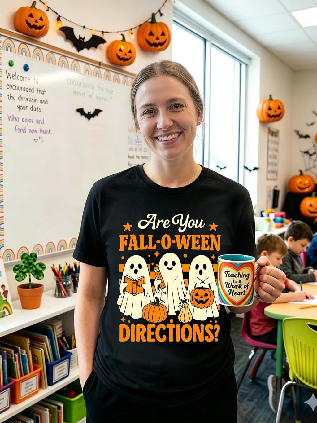 Teacher Halloween Shirts for Women Funny Ghost Graphic Print Tops