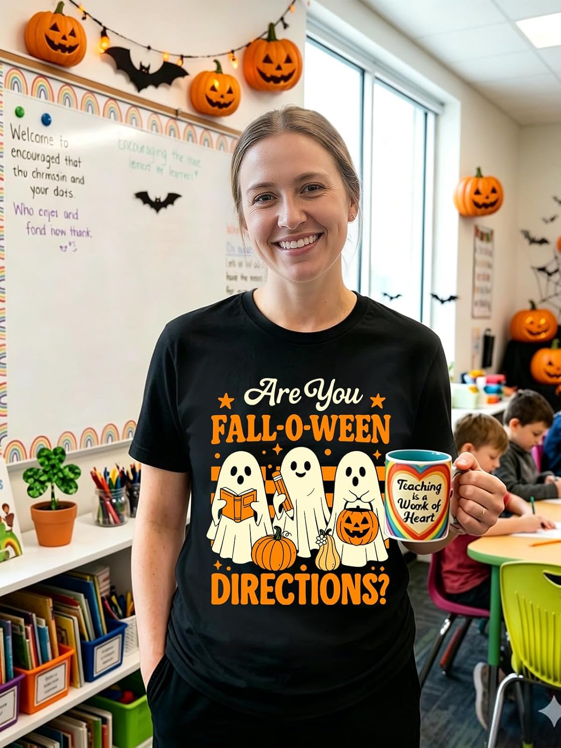 Teacher Halloween Shirts for Women Funny Ghost Graphic Print Tops
