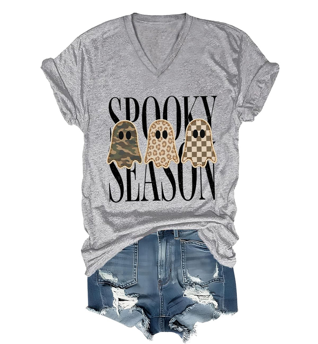 Spooky Season Ghosts T-Shirt Halloween Leopard Camo Checkered Ghost Shirts