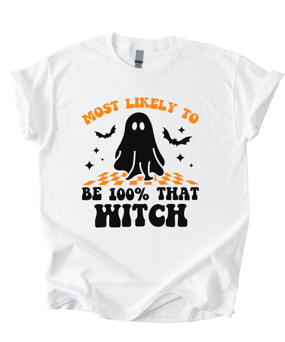Most Likely to Be 100% that Witch T Shirt, Retro Cartoon Halloween Graphic Tee, Spooky Season Party Shirt Men Women