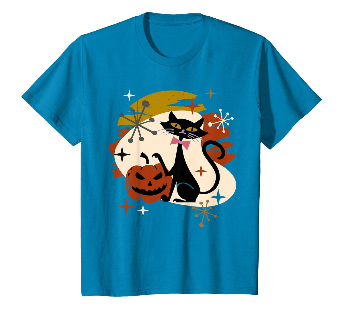 Black Cat and Pumpkin Atomic Retro Halloween T-Shirt
