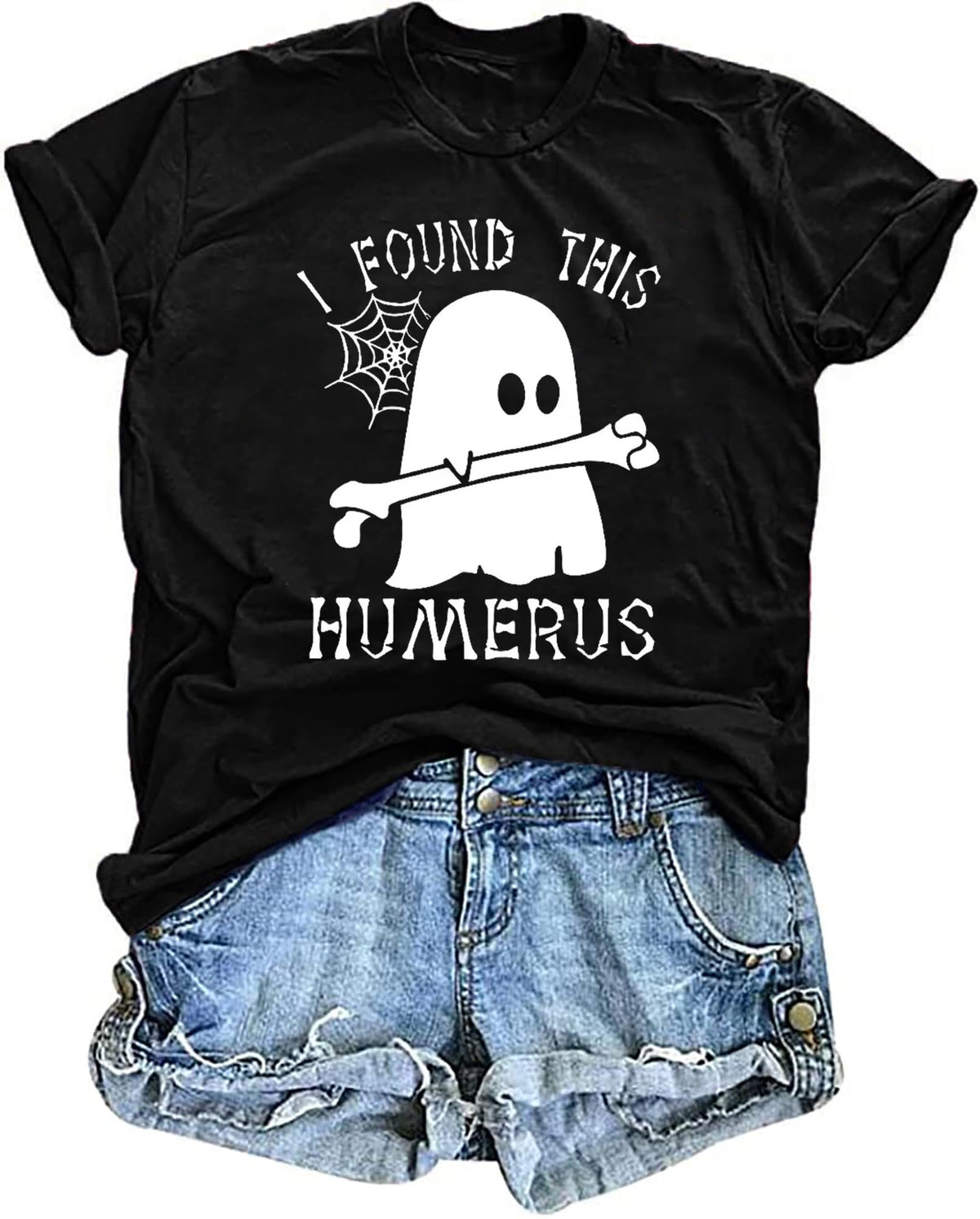 LAZYCHILD Halloween Nurse Shirts Women I Found This Humerus Ghost T Shirt