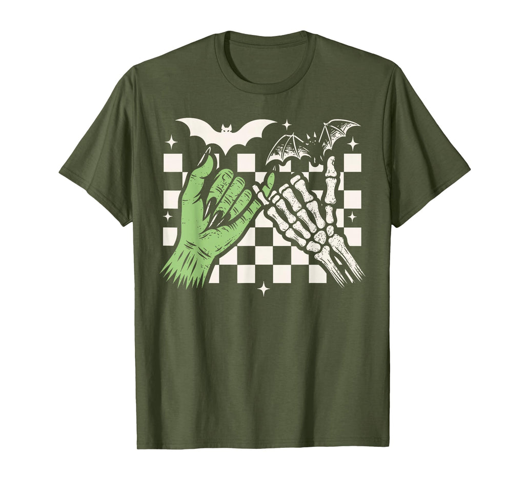 Spooky Season Halloween Vibes Pinky Promise Skeleton Bat T-Shirt