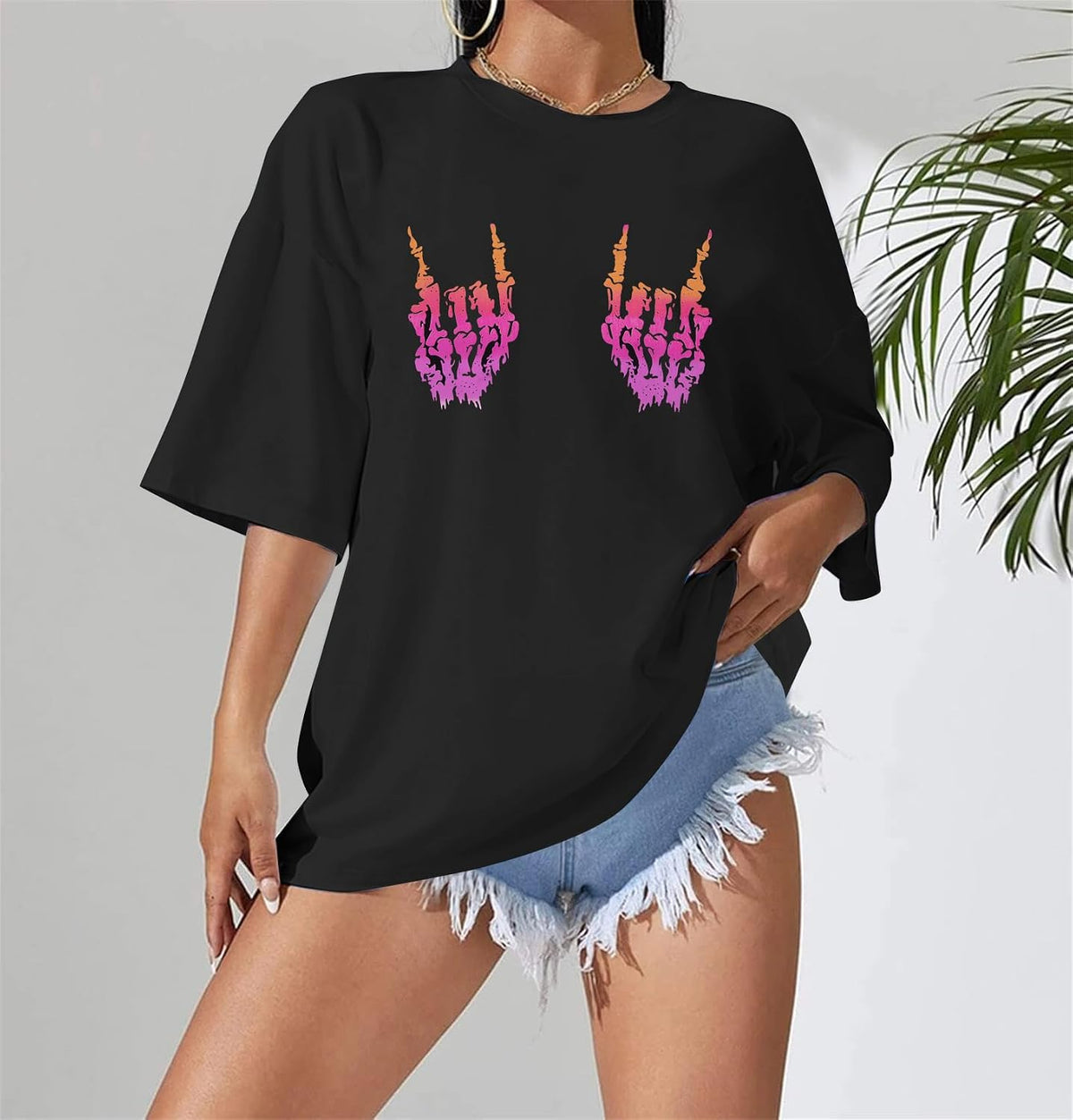 Womens Halloween Ghost Shirt: Skeleton Hand Tshirt Funny Spooky Season Tees