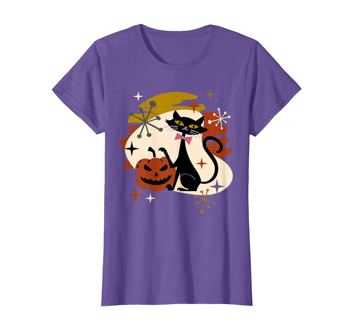 Black Cat and Pumpkin Atomic Retro Halloween T-Shirt