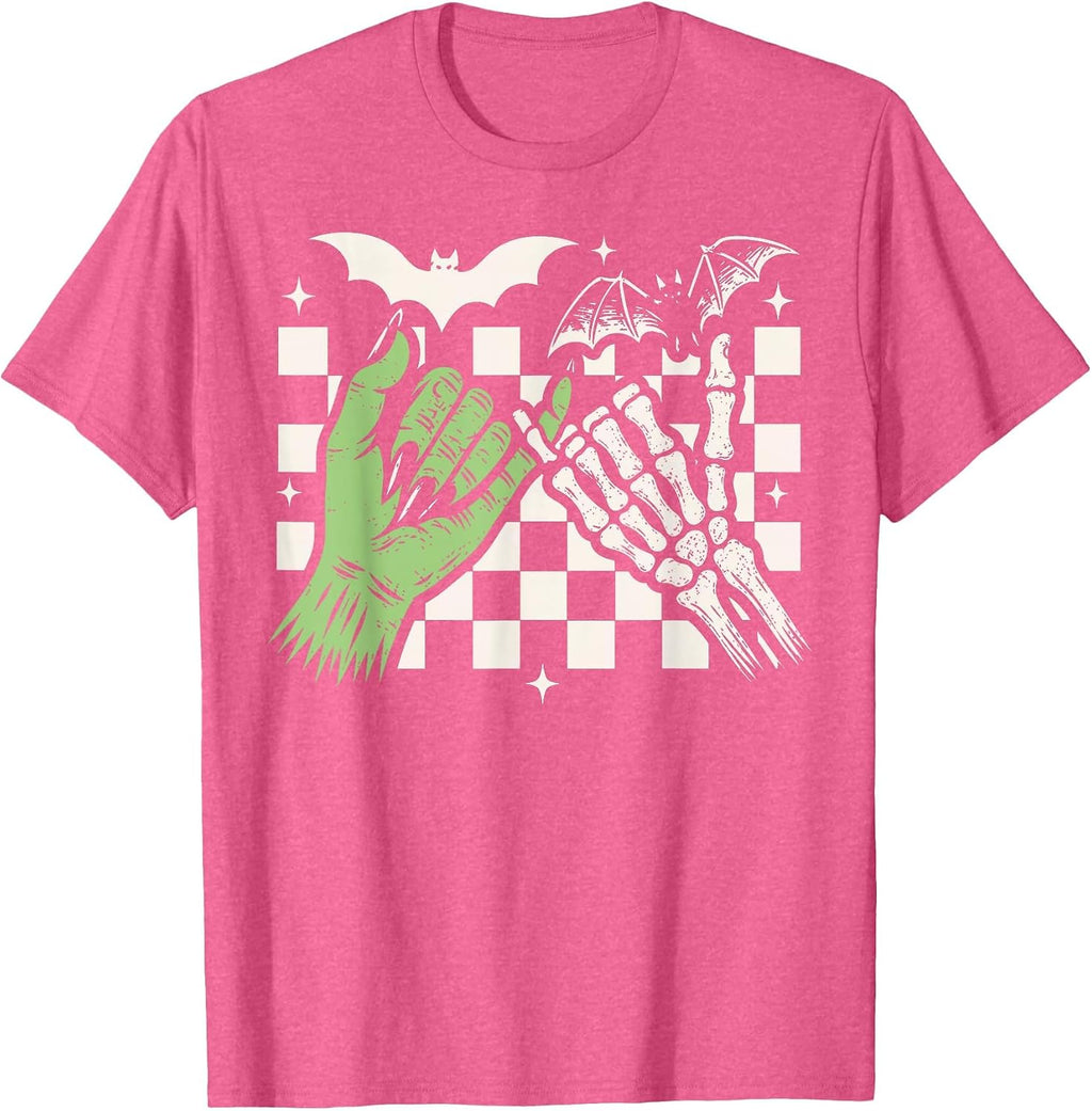 Spooky Season Halloween Vibes Pinky Promise Skeleton Bat T-Shirt