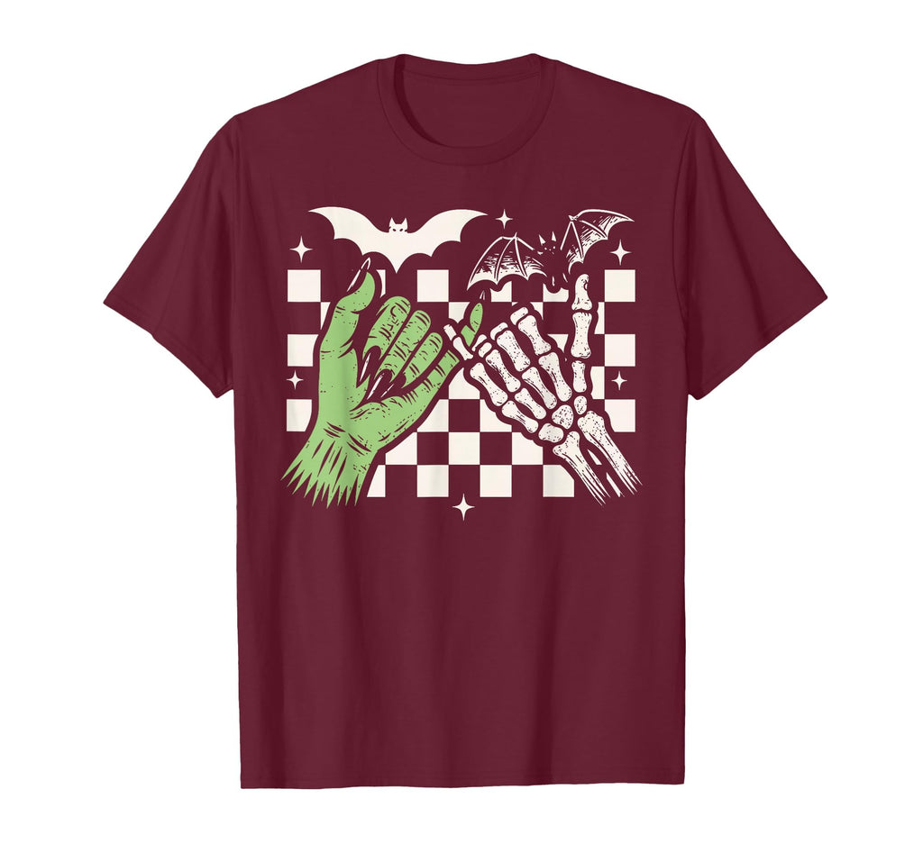 Spooky Season Halloween Vibes Pinky Promise Skeleton Bat T-Shirt
