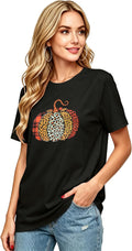 Women Leopard Pumpkin Halloween Shirt Fall Spooky Season Graphic Tee