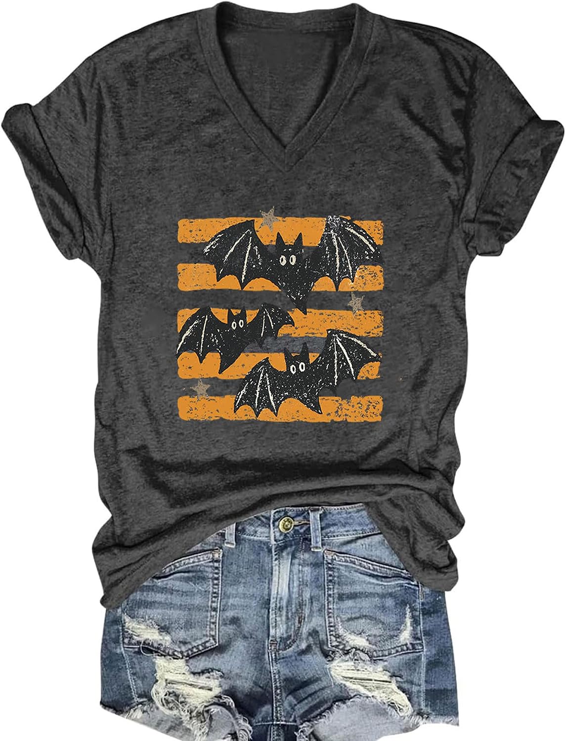 Fall V Neck T-Shirts Women Halloween Graphic Shirts Cute Pumpkin Ghost Tees Funny Holiday Family Short Sleeves Tops