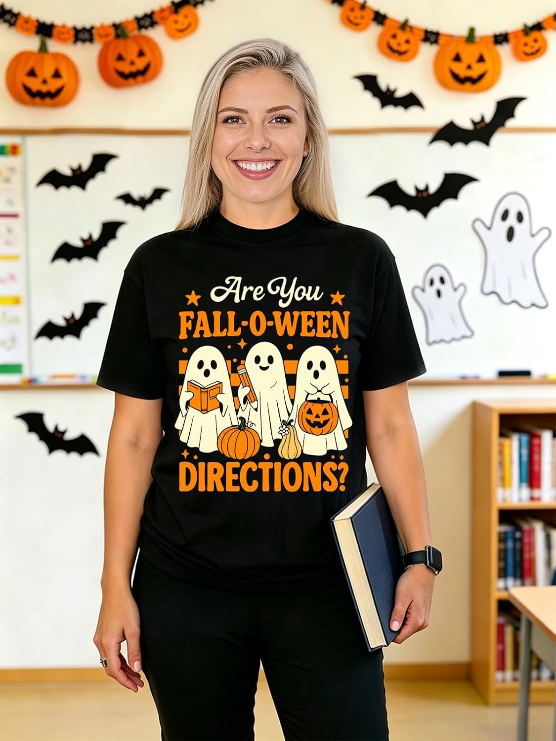 Teacher Halloween Shirts for Women Funny Ghost Graphic Print Tops